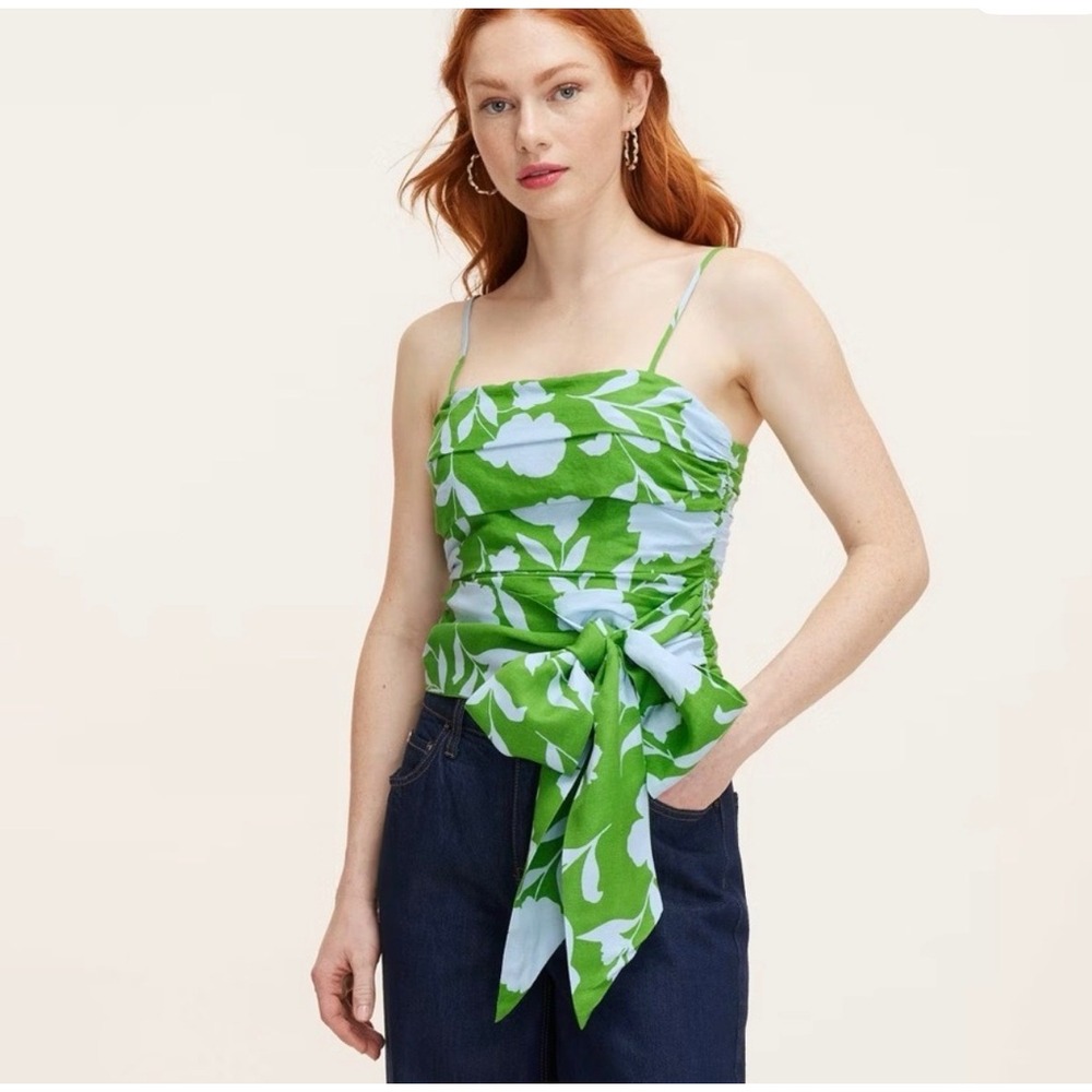 Kate Spade Green Floral Tie-Waist Camisole Top